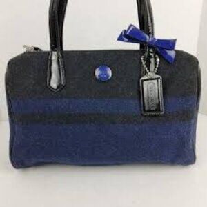 Nwot Coach Wool Blue & Black Satchel Handbag Purse